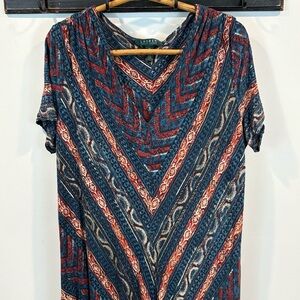 Ralph Lauren Boho Southwestern Chevron Stretch Knit Midi Dress Size 1X